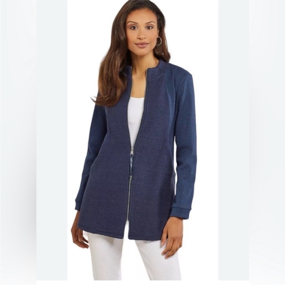 Soft Surroundings Full Zip Up Petra Jacket Sweater Textured | Size 3X | Blue